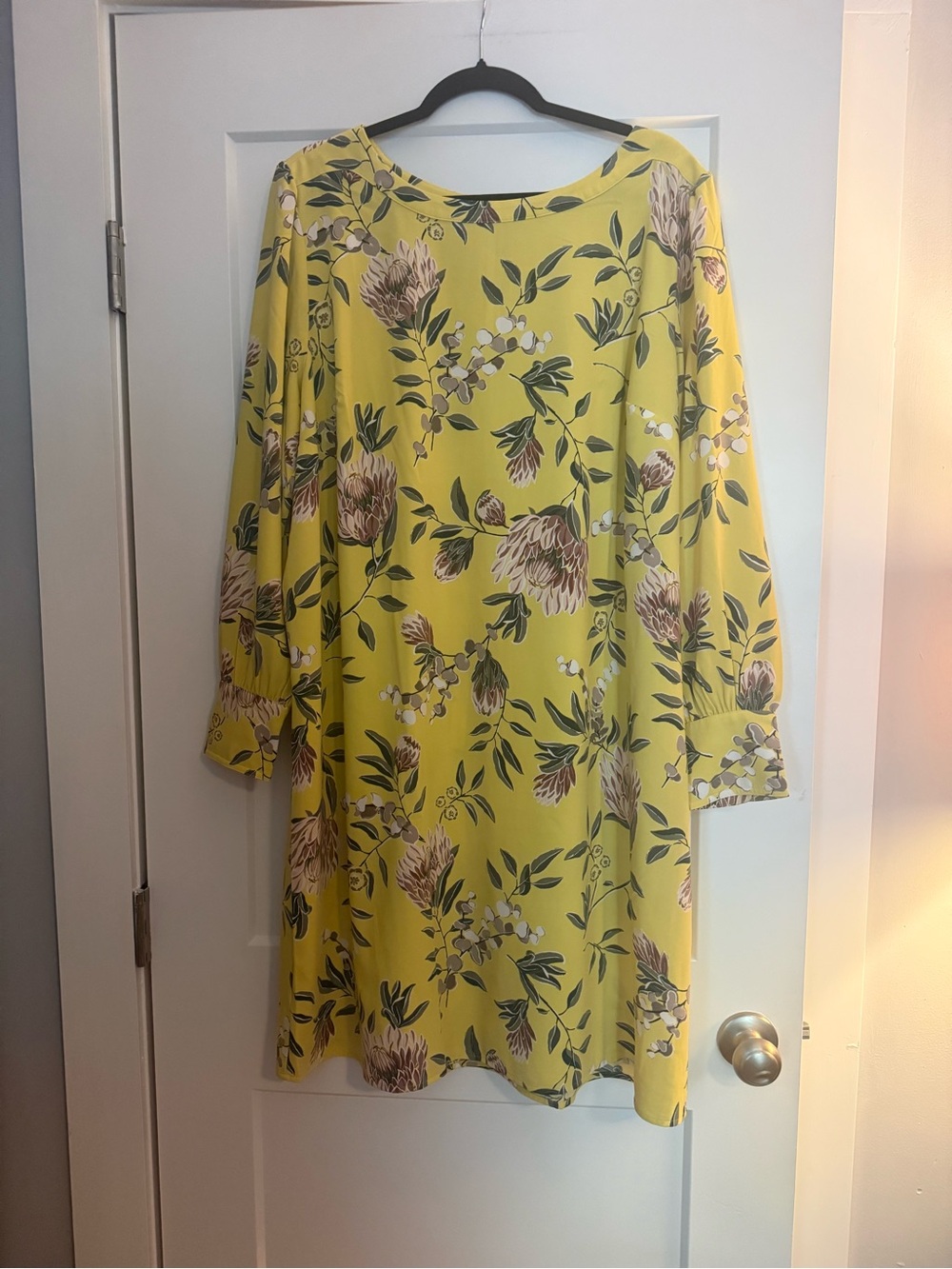 LOFT Plus Size 20 Yellow Floral Long Sleeve Shift Dress Botanical